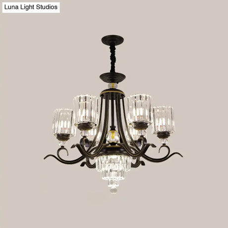 Minimalist Black Crystal Block Chandelier With Curvy Arm - 6/8-Bulb Ceiling Pendant Light