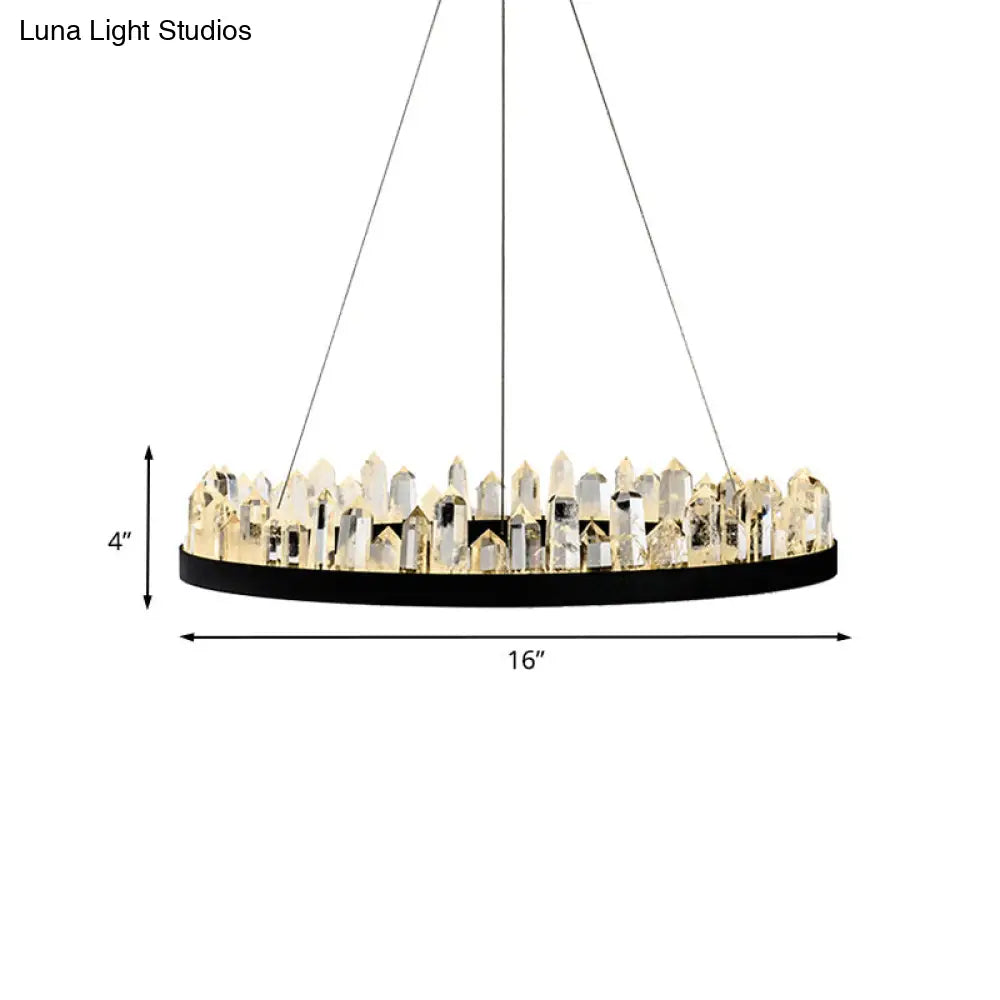Minimalist Led Crystal Ring Ceiling Pendant Light In Black For Living Room