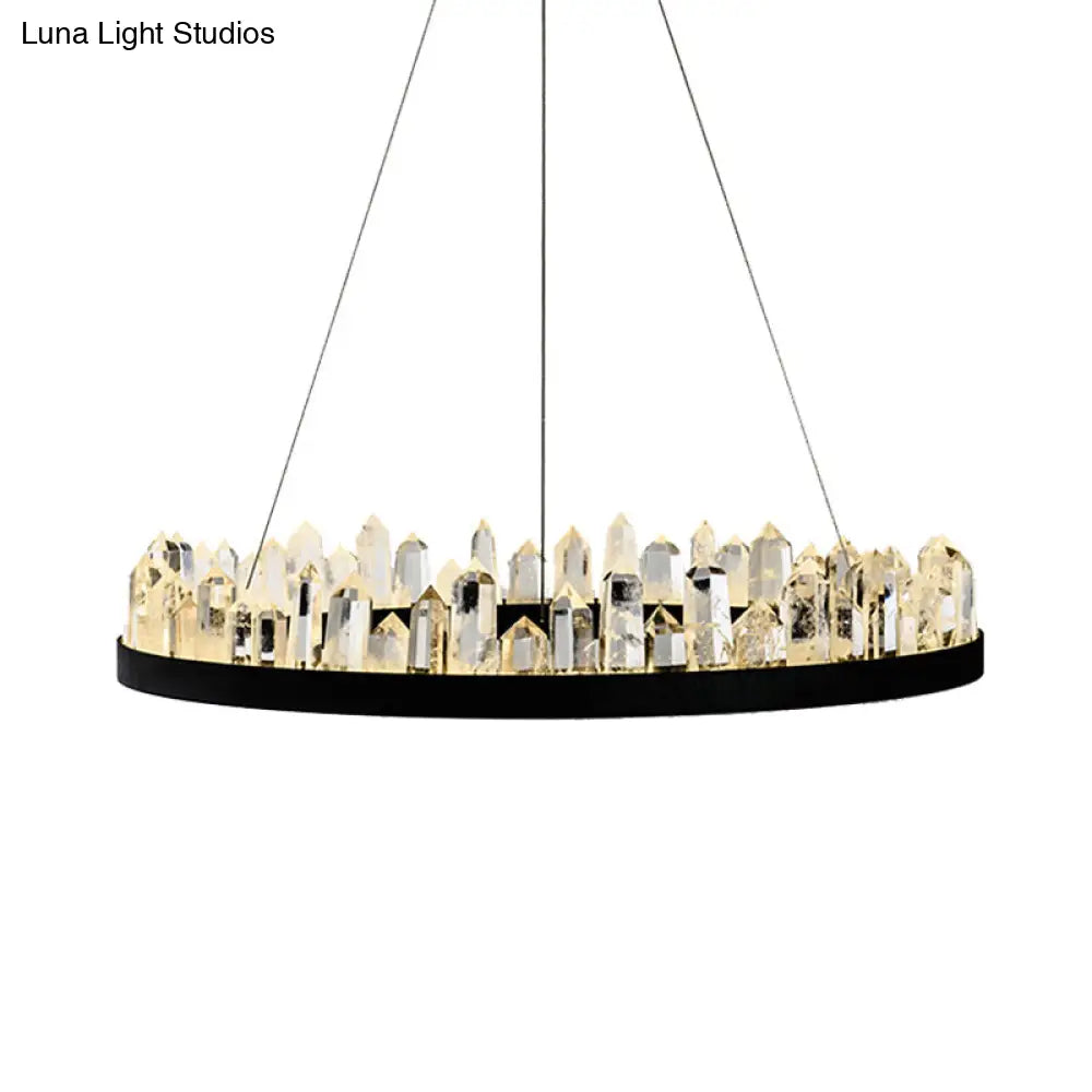 Minimalist Led Crystal Ring Ceiling Pendant Light In Black For Living Room
