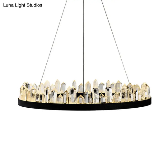 Minimalist Led Crystal Ring Ceiling Pendant Light In Black For Living Room