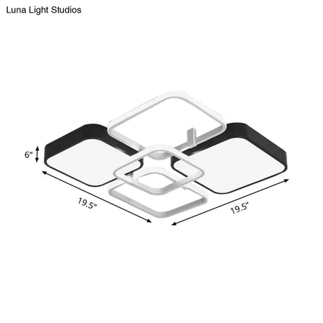 Minimalist Black Flush Mount Led Ceiling Light Square Design 16’/19.5’ Width Aluminum & Acrylic