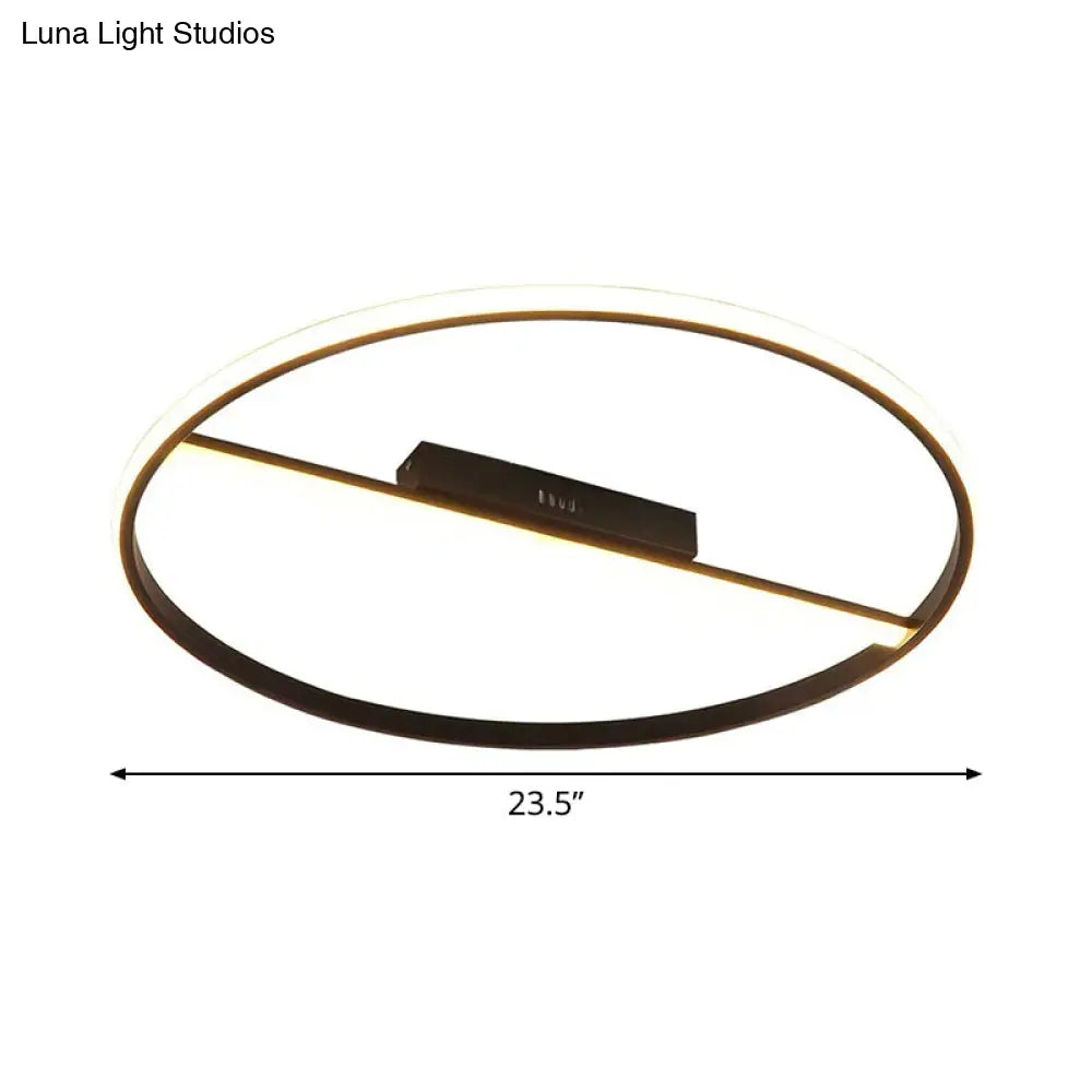 Minimalist Black Flush Mounted Led Ceiling Lamp With Cross Bar - 18/23.5 Diameter Warm/White Light