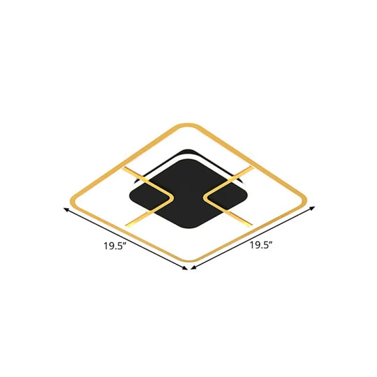 Minimalist Black & Gold Led Ceiling Light With Metal Square Frame 16/19.5 Width