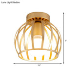 Minimalist Black/Gold Metal Cage Flushmount Light For Corridor Ceiling Mounted
