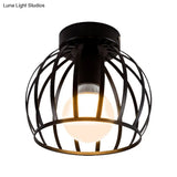 Minimalist Black/Gold Metal Cage Flushmount Light For Corridor Ceiling Mounted