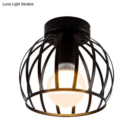 Minimalist Black/Gold Metal Cage Flushmount Light For Corridor Ceiling Mounted