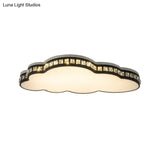 Minimalist Black Led Cloud Shape Flush Mount With Faceted Crystal For Bedroom