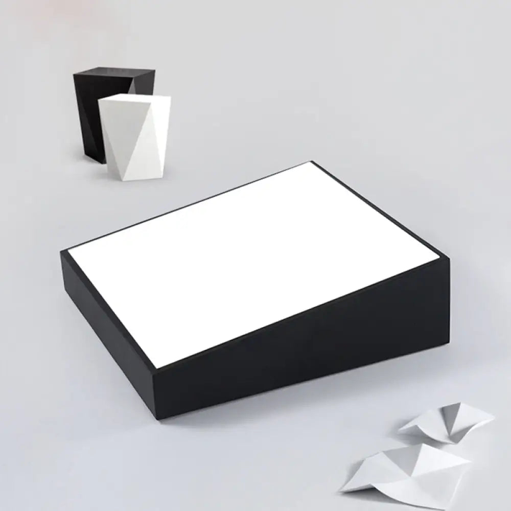 Minimalist Black Led Flush Mount Ceiling Lamp For Bedroom - Rectangular Acrylic Design / 16’