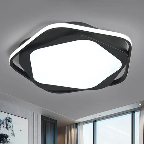 Minimalist Black Led Flush Mount Lighting For Bedroom / White