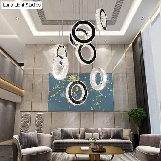 Led Black Crystal Pendant Light With Minimalist Cluster Design - Perfect For Living Room