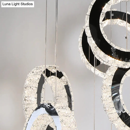 Led Black Crystal Pendant Light With Minimalist Cluster Design - Perfect For Living Room