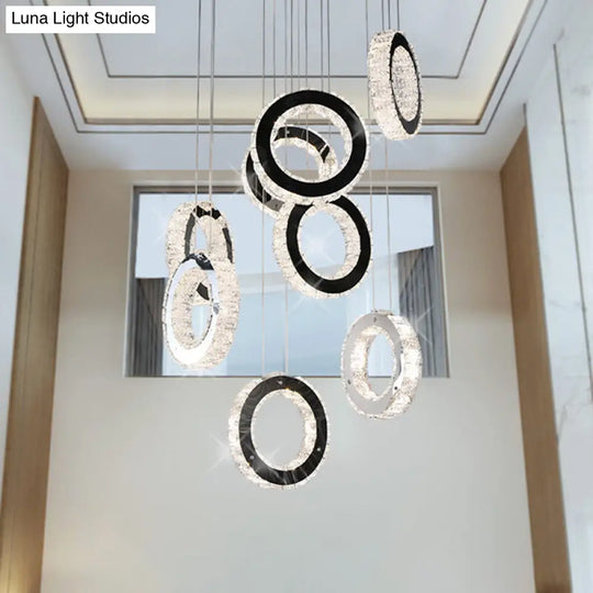 Led Black Crystal Pendant Light With Minimalist Cluster Design - Perfect For Living Room