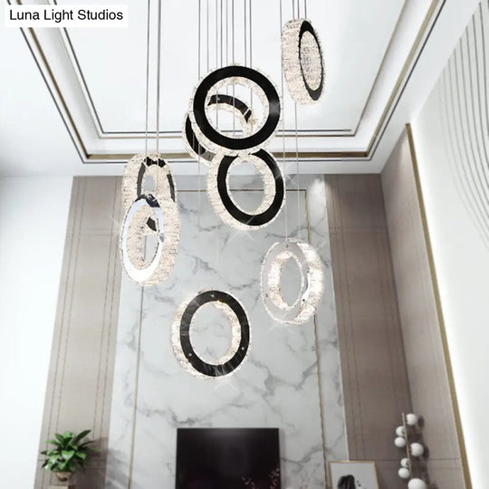 Led Black Crystal Pendant Light With Minimalist Cluster Design - Perfect For Living Room