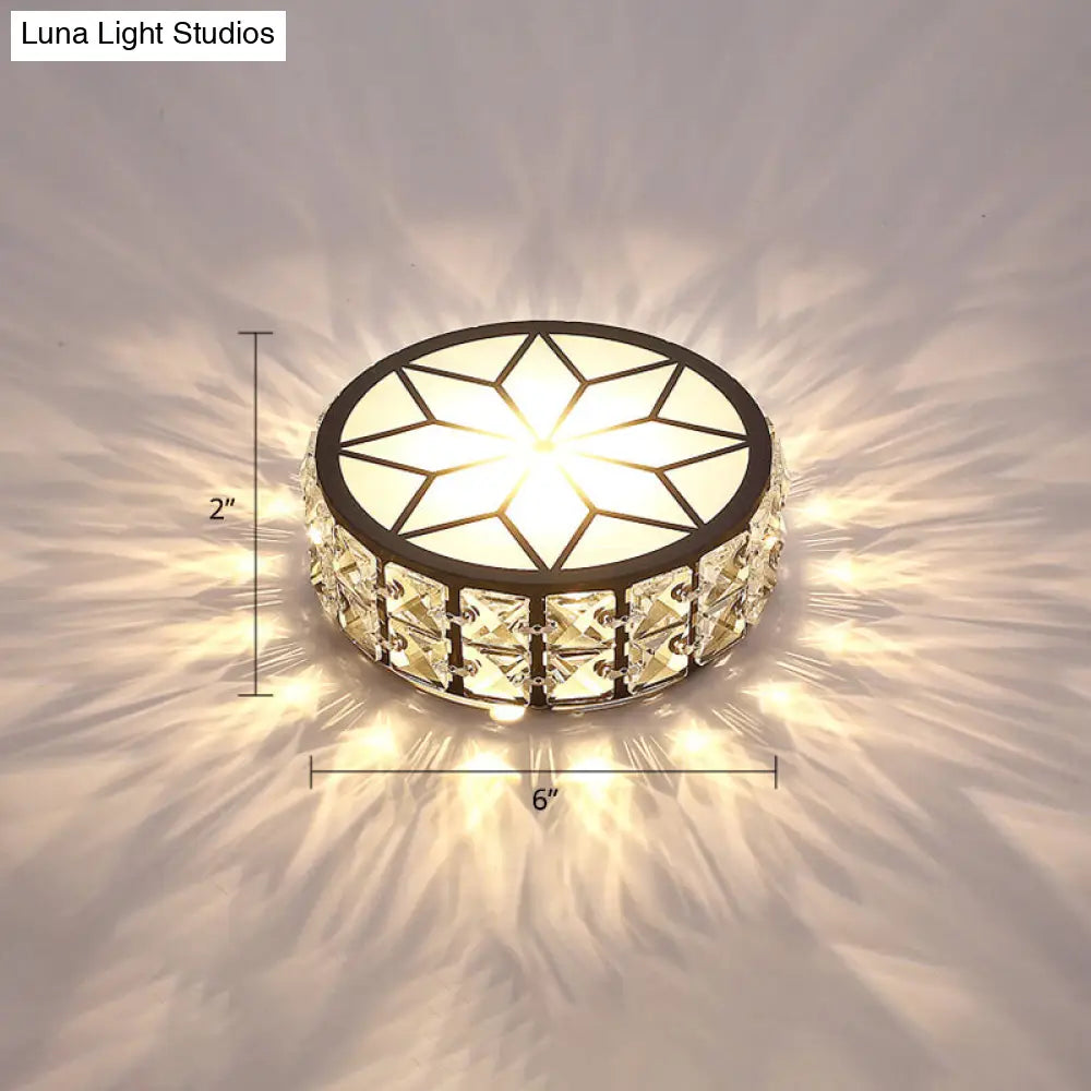 Minimalist Black Metal Round Led Ceiling Spotlight With Crystal Inserts - Flush Mount Lighting