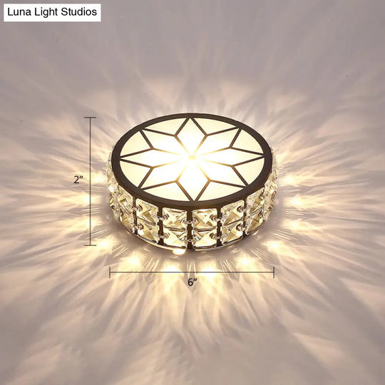 Minimalist Black Metal Round Led Ceiling Spotlight With Crystal Inserts - Flush Mount Lighting