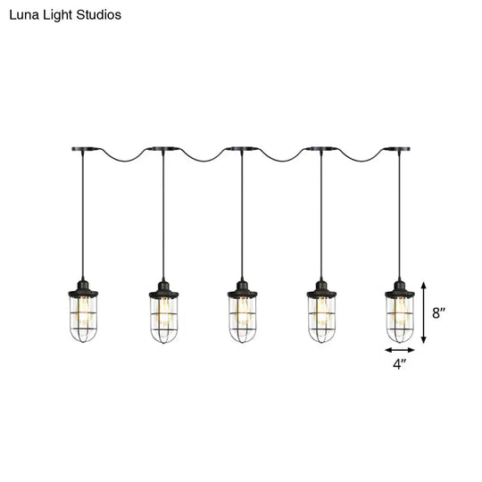 Minimalist Black Multi Light Chandelier With Clear Glass Cage - Farmhouse Tandem Ceiling Lamp