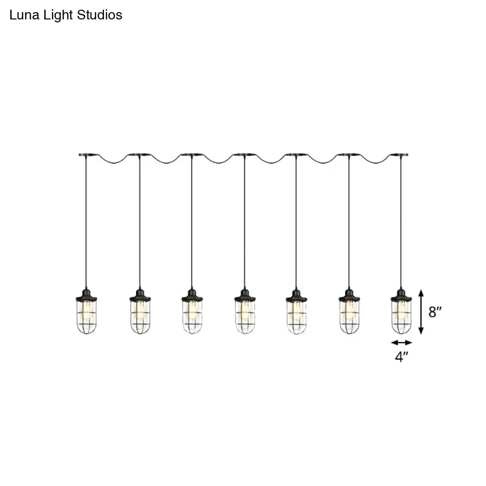 Minimalist Black Multi Light Chandelier With Clear Glass Cage - Farmhouse Tandem Ceiling Lamp