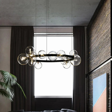Minimalist Black Pendant Chandelier with Clear Glass Orb - Ideal Dining Room Lighting Fixture 24 / Black