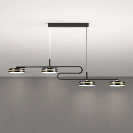 Minimalist Black Round Pendant Light - 4-Bulb Metallic Chandelier Fixture Warm/White Lighting