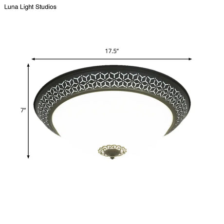 Minimalist Black Semi - Globe Led Ceiling Light With Opaline Glass Flush Mount For Bedroom