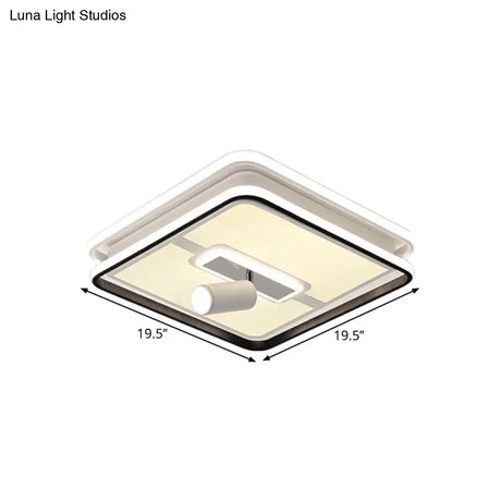 Minimalist Black Square Panel Flush Led Ceiling Lamp - 19.5’/23.5’ Wide Warm/White Light