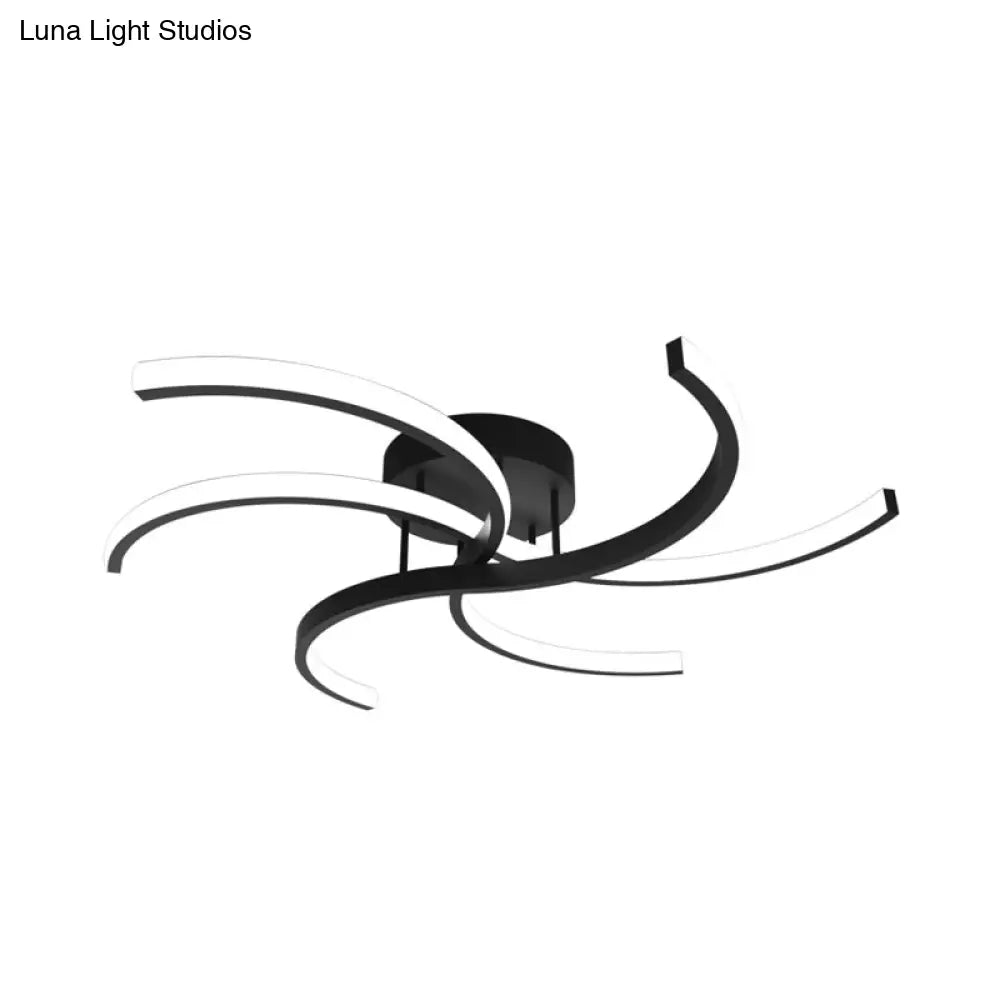 Minimalist Black Swirl Led Flush Mount Ceiling Fixture - 16/19.5 Wide Semi For Bedroom