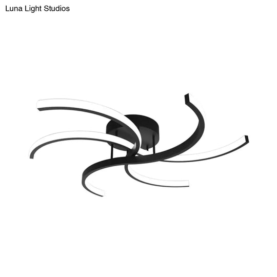 Minimalist Black Swirl Led Flush Mount Ceiling Fixture - 16’/19.5’ Wide Semi For Bedroom