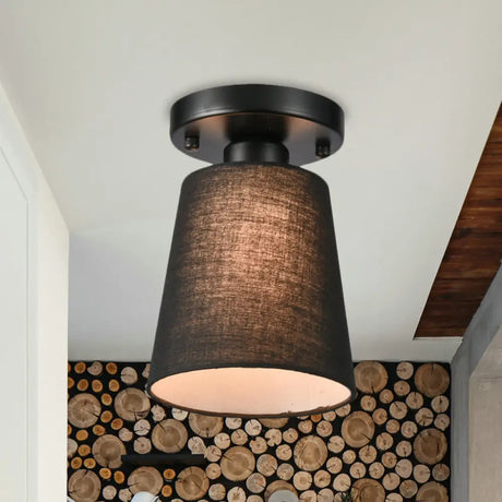 Minimalist Black/White Fabric Semi Flush Mount Bedroom Lamp Black