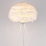 Minimalist Black-White Floor Lamp With Feather Dome Shade - 1-Light Living Room Stand Up Light White