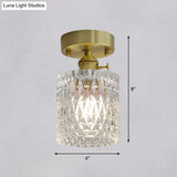 Minimalist Brass 1 - Head Ceiling Light With Carved Glass Shade For Corridors