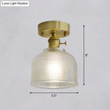 Minimalist Brass 1 - Head Ceiling Light With Carved Glass Shade For Corridors