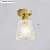 Minimalist Brass 1 - Head Ceiling Light With Carved Glass Shade For Corridors