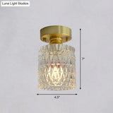 Minimalist Brass 1 - Head Ceiling Light With Carved Glass Shade For Corridors