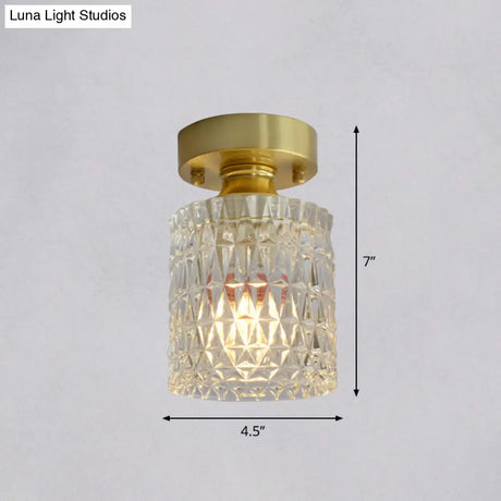 Minimalist Brass 1 - Head Ceiling Light With Carved Glass Shade For Corridors