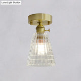 Minimalist Brass 1 - Head Ceiling Light With Carved Glass Shade For Corridors