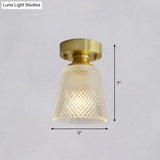 Minimalist Brass 1 - Head Ceiling Light With Carved Glass Shade For Corridors
