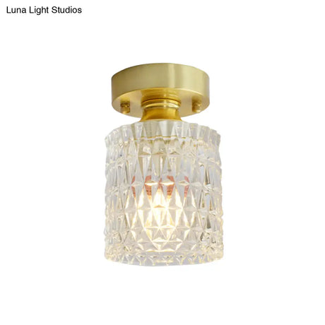 Minimalist Brass 1 - Head Ceiling Light With Carved Glass Shade For Corridors