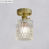 Minimalist Brass 1 - Head Ceiling Light With Carved Glass Shade For Corridors