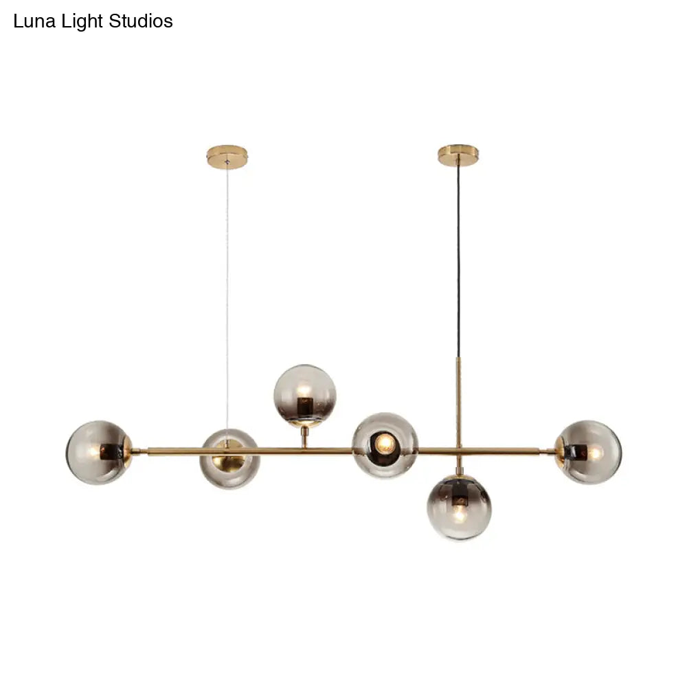 Minimalist Brass Chandelier Lighting With Smoke Gray Glass Shade - 1 Light Dining Room Island Lamp