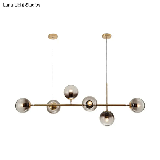 Minimalist Brass Chandelier Lighting With Smoke Gray Glass Shade - 1 Light Dining Room Island Lamp