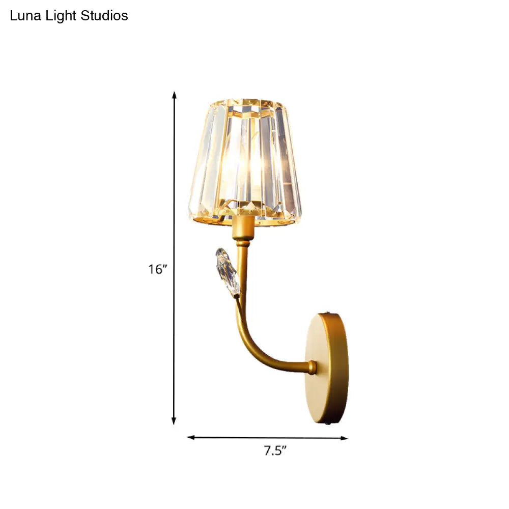 Minimalist Brass Finish Tapered Wall Sconce With Crystal Accents