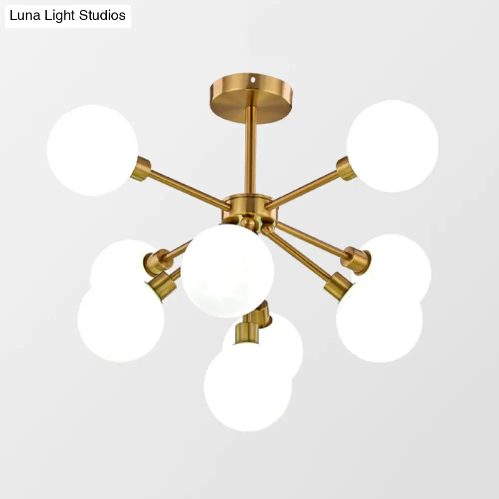 Minimalist Brass Semi Flush Chandelier - 7/9/10 Lights White/Smoke Gray Glass 9 / White