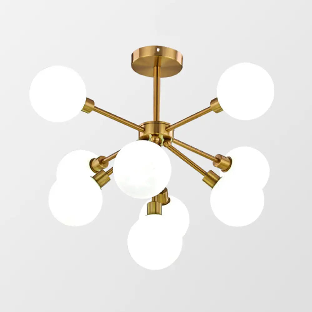 Minimalist Brass Flush Mount Chandelier With White/Smoke Gray Glass – 7/9/10 Lights 9 / White
