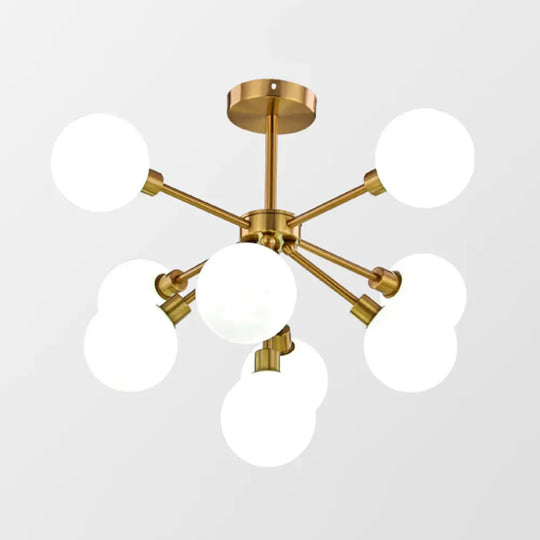Minimalist Brass Flush Mount Chandelier With White/Smoke Gray Glass – 7/9/10 Lights 9 / White