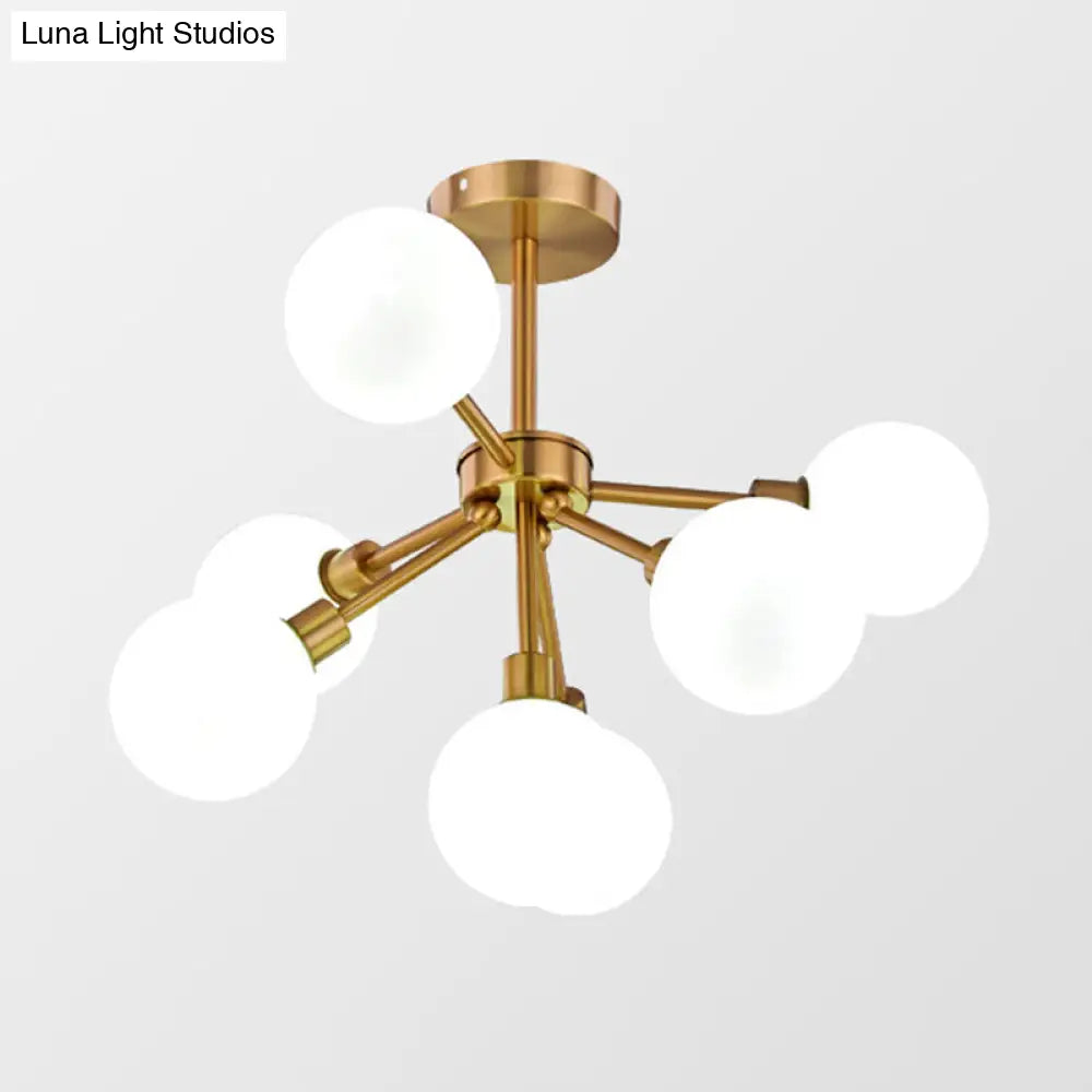 Minimalist Brass Semi Flush Chandelier - 7/9/10 Lights White/Smoke Gray Glass 7 / White
