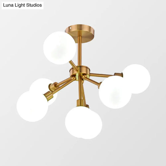 Minimalist Brass Semi Flush Chandelier - 7/9/10 Lights White/Smoke Gray Glass 7 / White