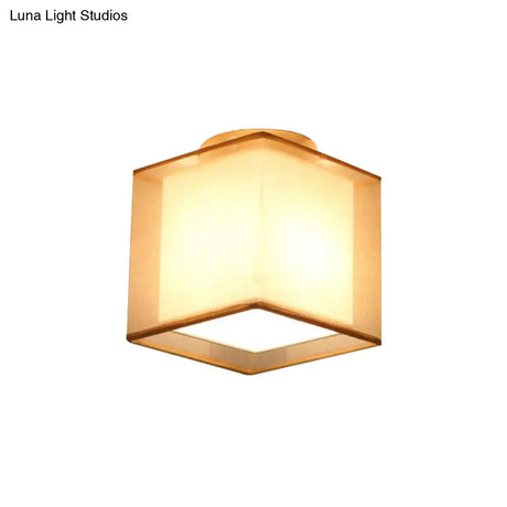 Minimalist Brass Flushmount Ceiling Light With Fabric Shade