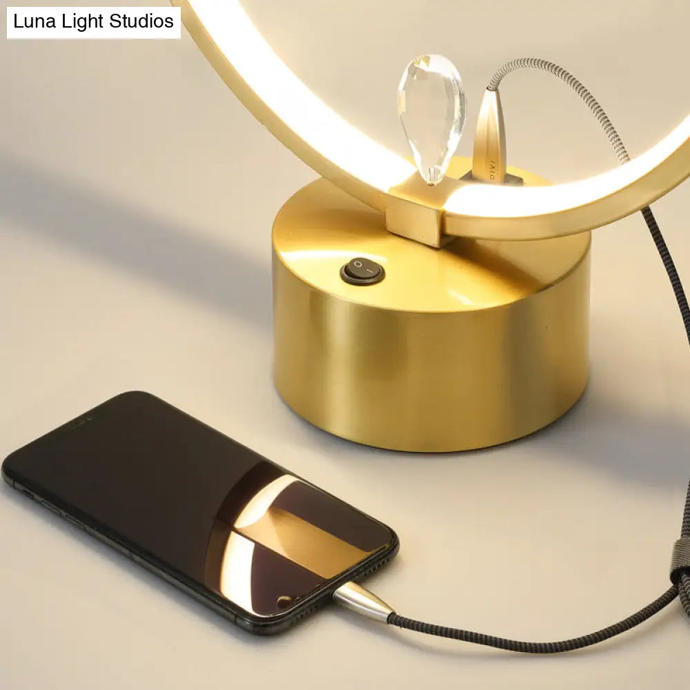 Minimalist Brass Halo Ring Table Light With Led Metal Night Featuring Deer Decoration