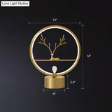 Minimalist Brass Halo Ring Table Light With Led Metal Night Featuring Deer Decoration