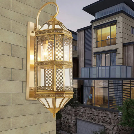Minimalist Brass Wall Sconce With Clear/Frosted Glass - Perfect For Porch Lighting / C